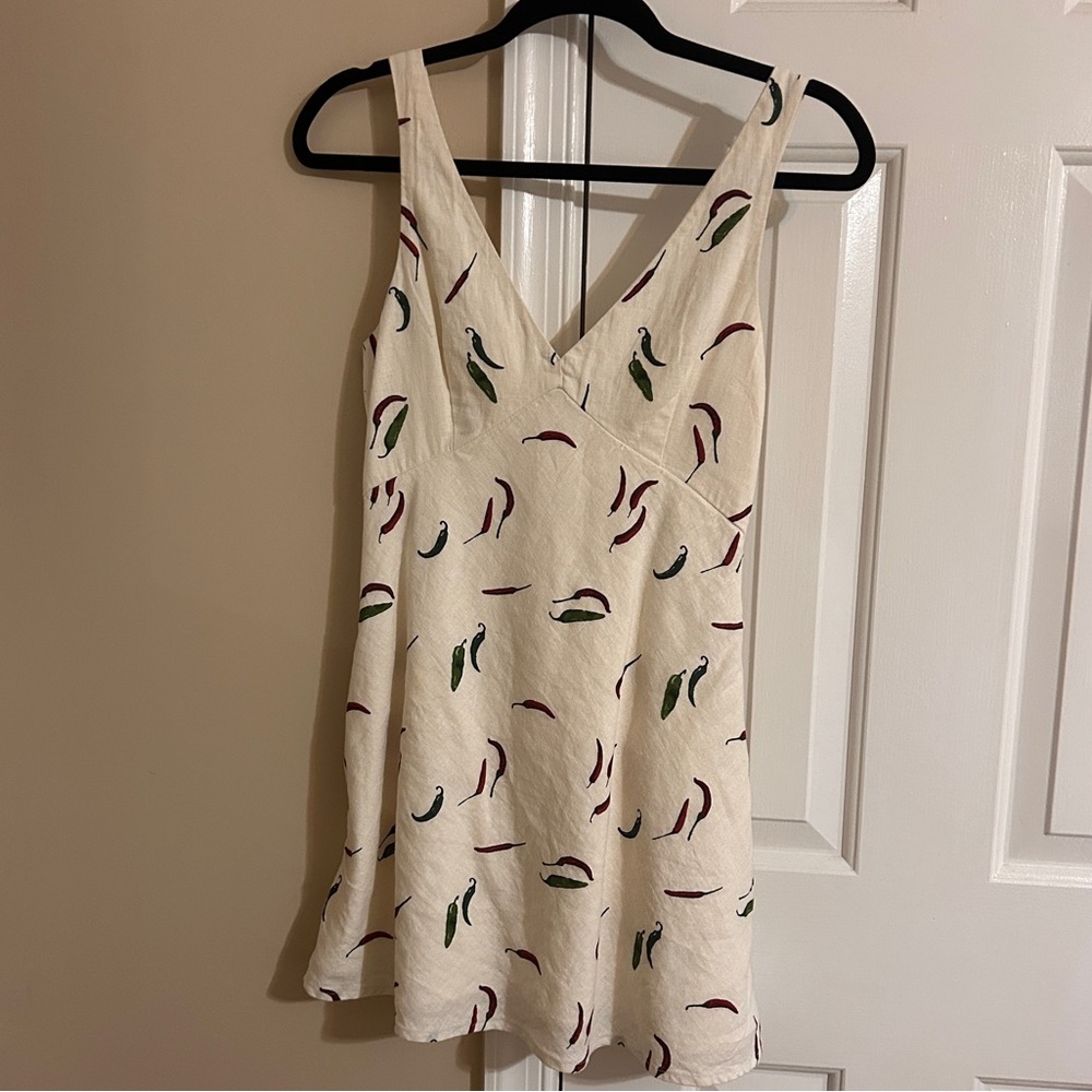 Abercrombie V-Neck Linen-Blend Mini Dress in Pepper Print, Size XS - Picture 6 of 8